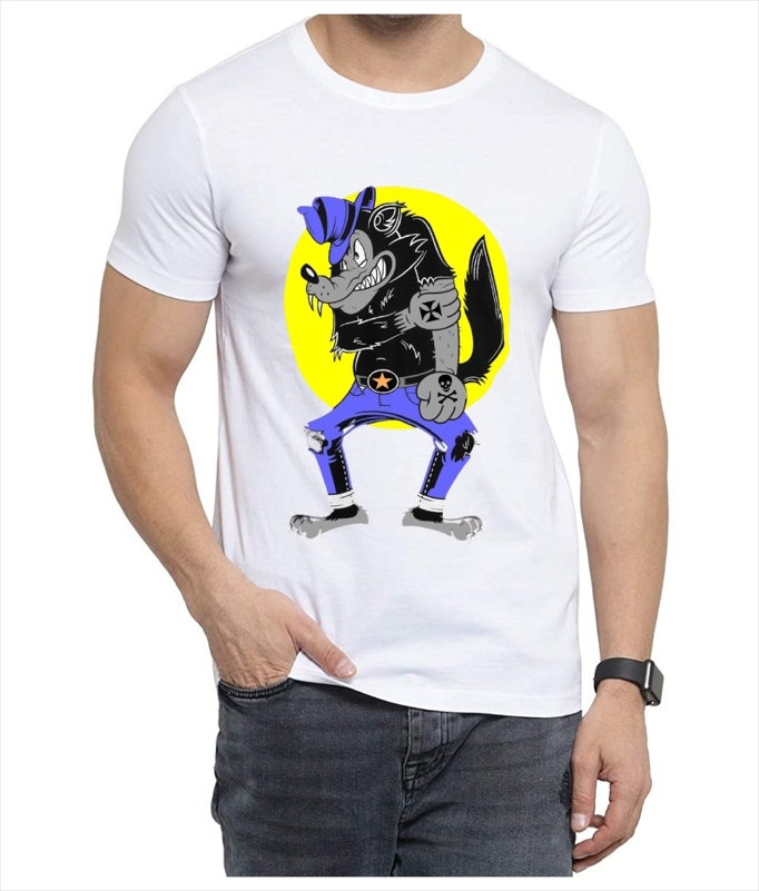 Round Neck Black & White T-shirt FUNNY WOLF – Delhi Digital Print